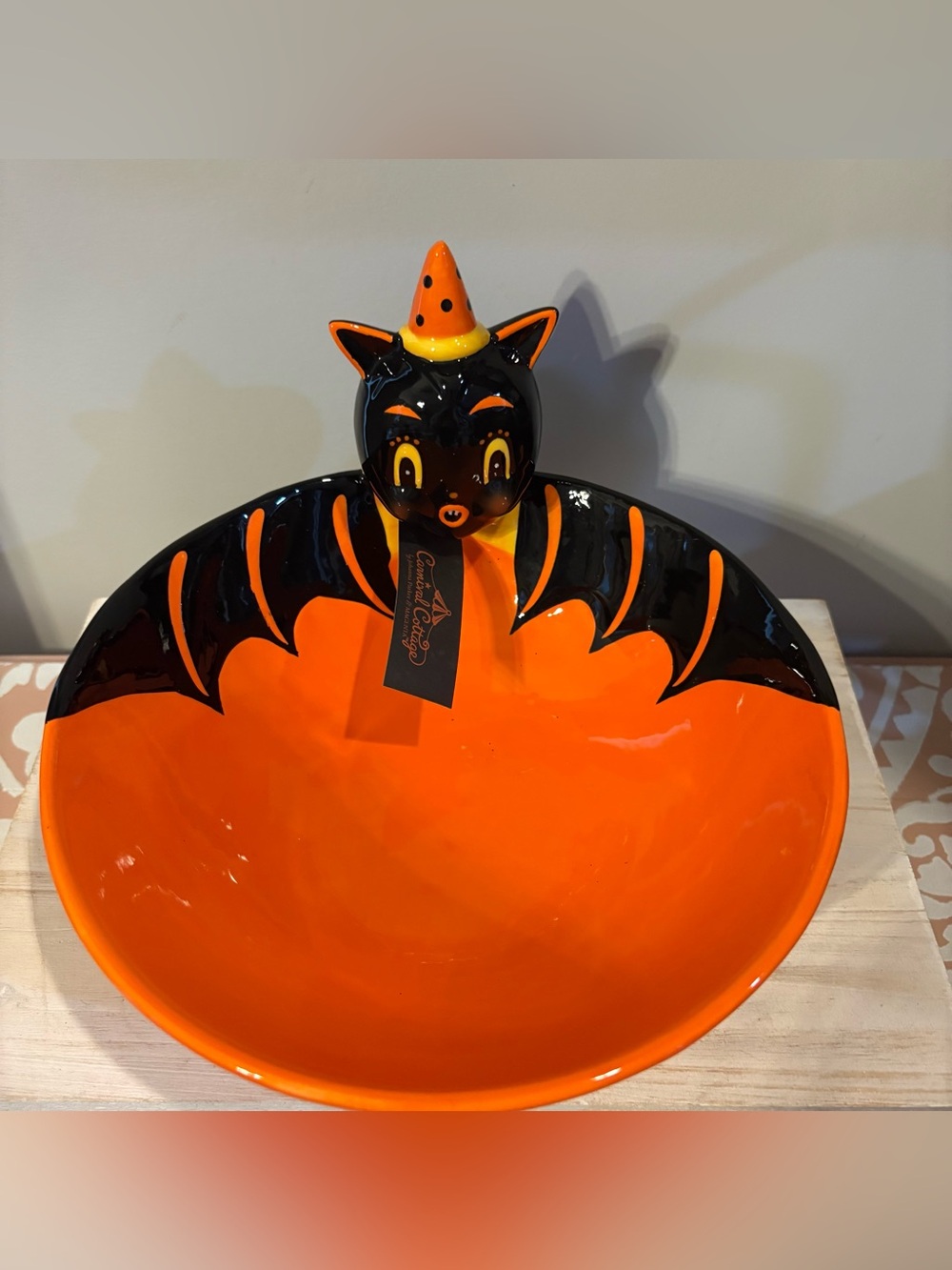 Magenta Orange and Black Polka Dot Ceramic Bowl by Carnival Cottage
